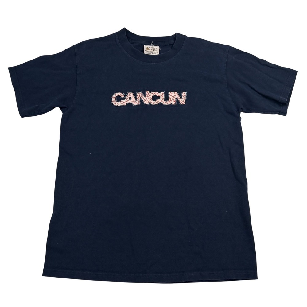VTG Caribbean Side T-Shirt Navy Cancun Souvenir Embroidered Graphic Medium Women